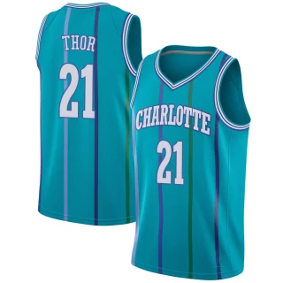 Youth JT Thor Charlotte Hornets Aqua Swingman Jordan Brand Hardwood Classics Jersey