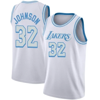 Youth Magic Johnson Los Angeles Lakers White Swingman 2020/21 Jersey - City Edition