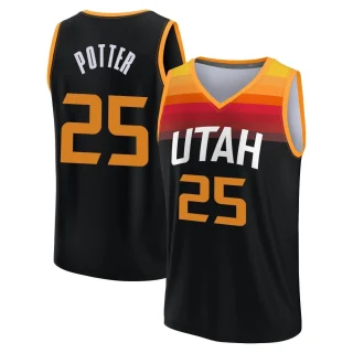Youth Micah Potter Utah Jazz Black Fast Break 2021/22 Replica City Edition Jersey