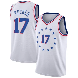 Youth P.J. Tucker Philadelphia 76ers White Swingman 2018/19 Jersey - Earned Edition