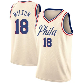 Youth Shake Milton Philadelphia 76ers Cream Swingman Jersey - City Edition