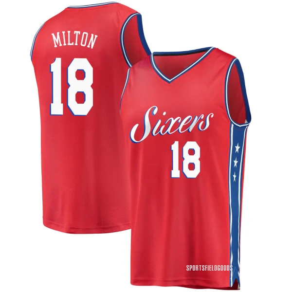 Youth Shake Milton Philadelphia 76ers Red Fast Break Jersey - Statement Edition