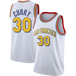 Youth Stephen Curry Golden State Warriors Gold Swingman White Hardwood Classics Jersey - San Francisco Classic Edition