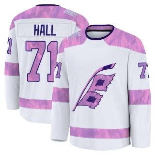 Youth Taylor Hall Carolina Hurricanes White Premium 2024 Hockey Fights Cancer Practice Jersey