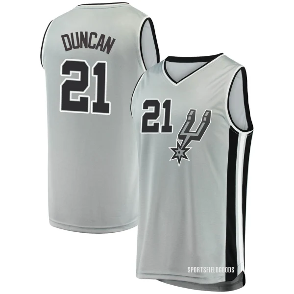 Youth Tim Duncan San Antonio Spurs Fast Break Silver Jersey - Statement Edition