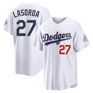 Youth Tommy Lasorda Los Angeles Dodgers Gold Limited White 2026 Collection Stadium Jersey