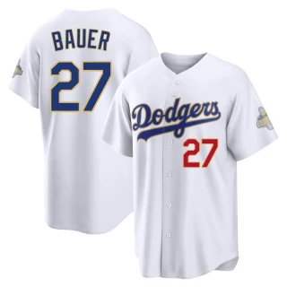 Youth Trevor Bauer Los Angeles Dodgers Gold Limited White 2026 Collection Stadium Jersey