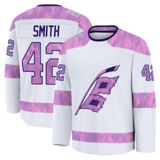 Youth Ty Smith Carolina Hurricanes White Premium 2024 Hockey Fights Cancer Practice Jersey