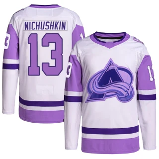 Youth Valeri Nichushkin Colorado Avalanche White/Purple Authentic Hockey Fights Cancer Primegreen Jersey