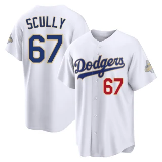 Youth Vin Scully Los Angeles Dodgers Gold Limited White 2026 Collection Stadium Jersey