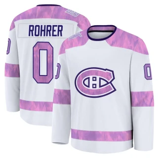 Youth Vinzenz Rohrer Montreal Canadiens White Premium 2024 Hockey Fights Cancer Practice Jersey