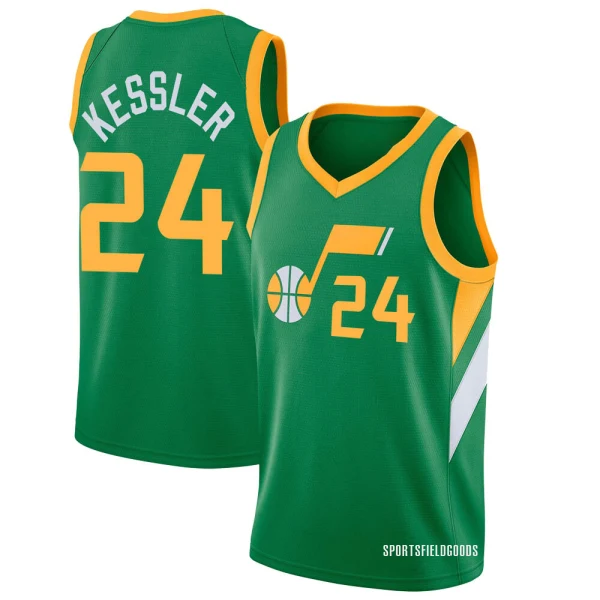 Youth Walker Kessler Utah Jazz Green Swingman 2020/21 Jersey - Earned Edition