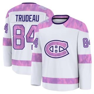 Youth William Trudeau Montreal Canadiens White Premium 2024 Hockey Fights Cancer Practice Jersey