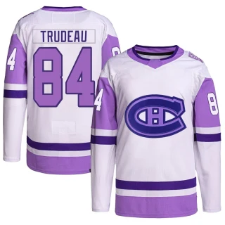 Youth William Trudeau Montreal Canadiens White/Purple Authentic Hockey Fights Cancer Primegreen Jersey