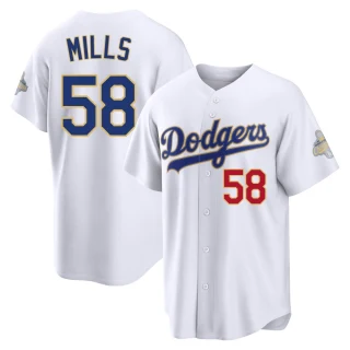 Youth Wyatt Mills Los Angeles Dodgers Gold Limited White 2026 Collection Stadium Jersey