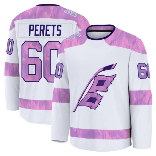 Youth Yaniv Perets Carolina Hurricanes White Premium 2024 Hockey Fights Cancer Practice Jersey