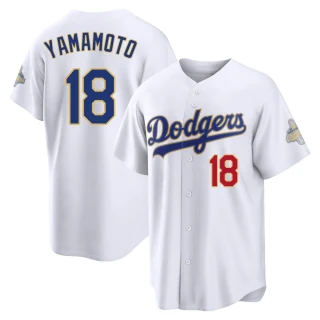 Youth Yoshinobu Yamamoto Los Angeles Dodgers Gold Limited White 2026 Collection Stadium Jersey