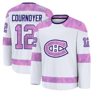 Youth Yvan Cournoyer Montreal Canadiens White Premium 2024 Hockey Fights Cancer Practice Jersey