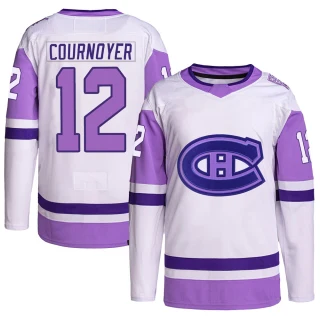 Youth Yvan Cournoyer Montreal Canadiens White/Purple Authentic Hockey Fights Cancer Primegreen Jersey