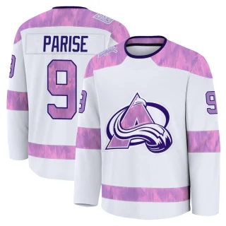 Youth Zach Parise Colorado Avalanche White Premium 2024 Hockey Fights Cancer Practice Jersey