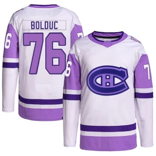 Youth Zack Bolduc Montreal Canadiens White/Purple Authentic Hockey Fights Cancer Primegreen Jersey