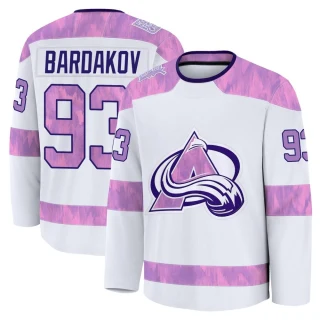 Youth Zakhar Bardakov Colorado Avalanche White Premium 2024 Hockey Fights Cancer Practice Jersey